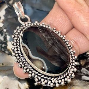 Black Botswana Agate Pendant 2 1/2”